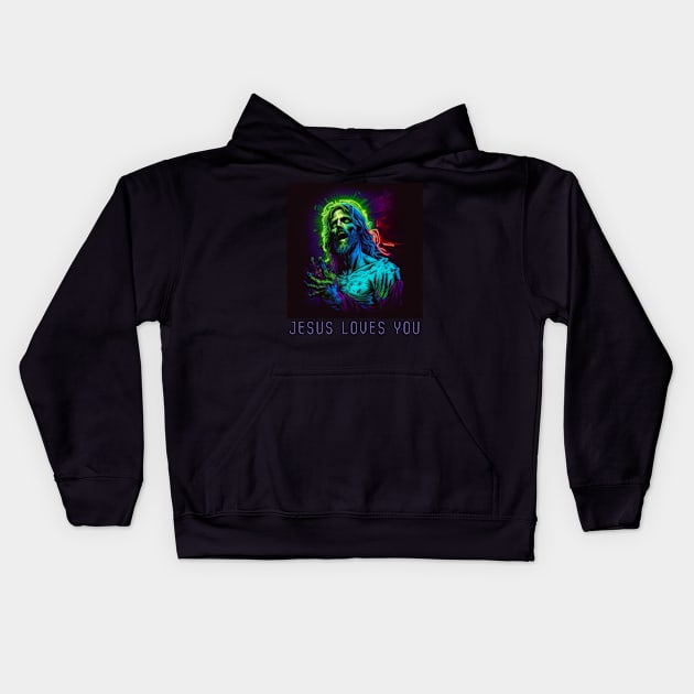 NEON ZOMBIE JESUS love You! Kids Hoodie by Pattyld